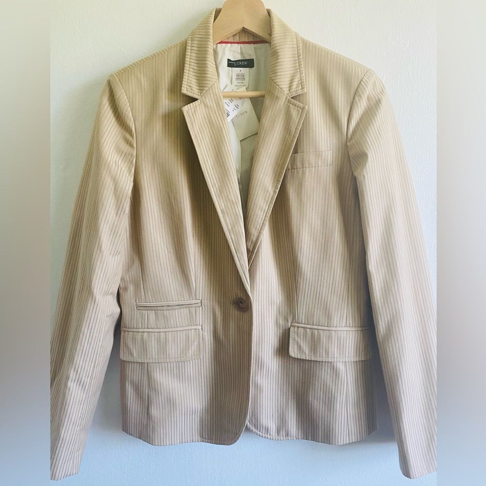 NWT J. Crew Beige Pinstripe Blazer Size 6 Career Office Wear